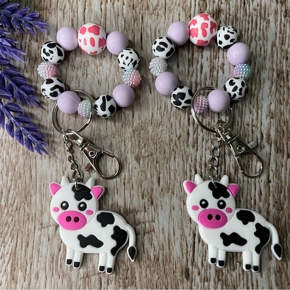 Fingerlet Cow Purple Silicone Beaded Handmade Keychain Bracelet Gift Custom